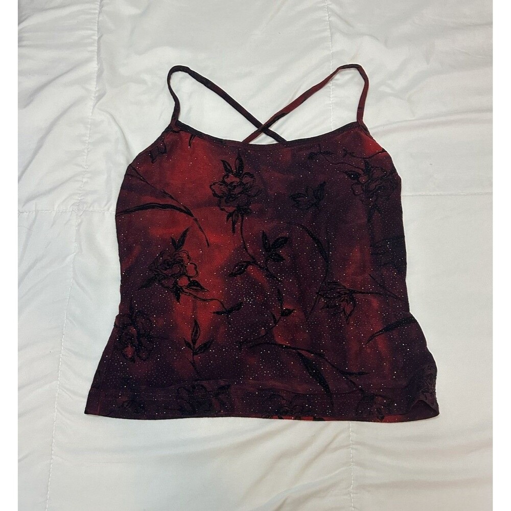 VTG 90s Y2K Charlotte Russe Vampy Open Crossback Velvet Black Red Top L Tank USA